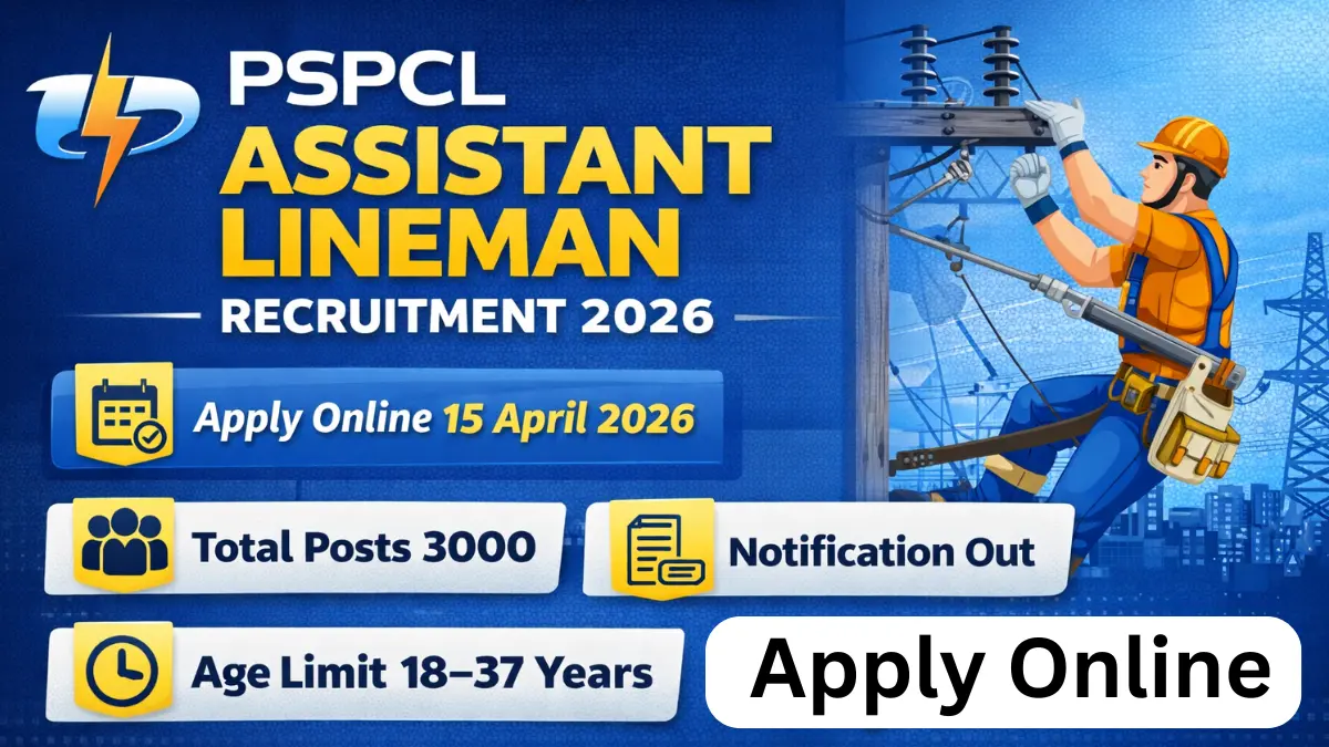 PSPCL Assistant Lineman Recruitment 2026: Notification Out for 3000 Posts, Apply Online