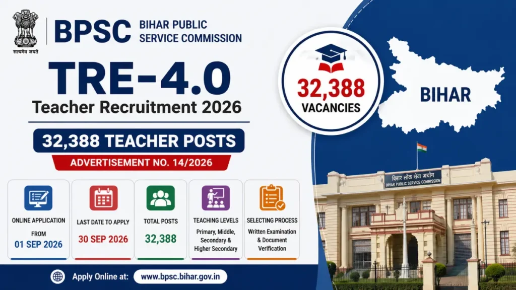 BPSC Bihar TRE-4 Recruitment 2026 – Notification Released for 32,388 Teacher Posts