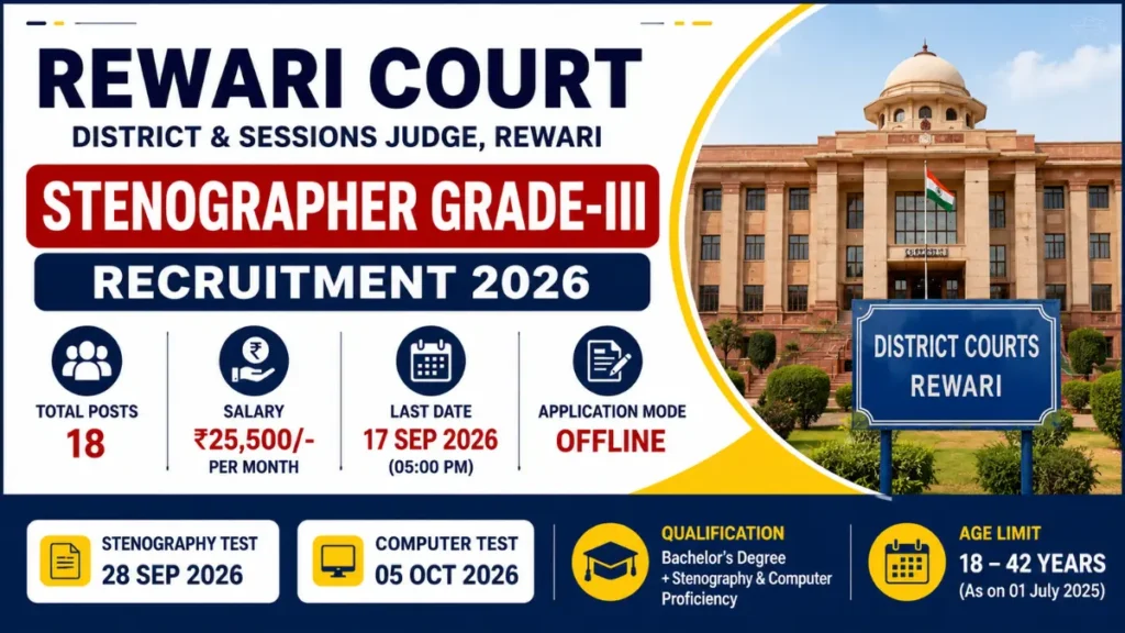 Rewari Court Stenographer Grade-III Recruitment 2026: Notification Out, Apply Form