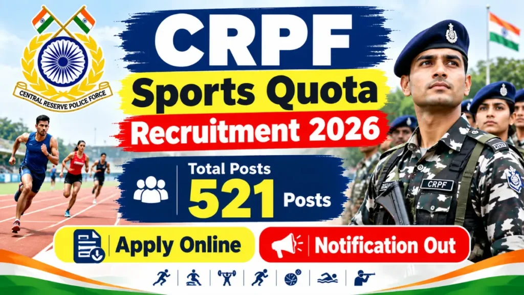 CRPF Sports Quota Recruitment 2026: Notification Out for 521 Posts