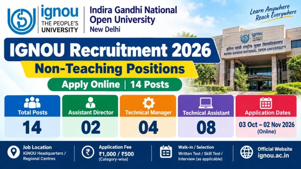 IGNOU Delhi Non-Teaching Recruitment 2026 – Notification Out for Various Posts
