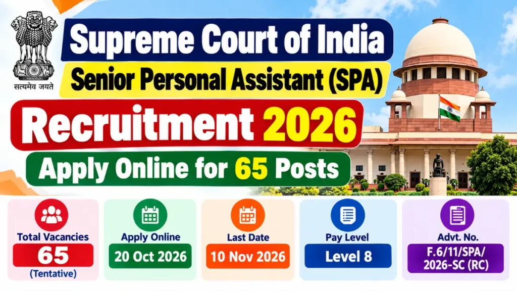 Supreme Court of India Senior Personal Assistant Recruitment 2026 – Apply Online for 65 Posts